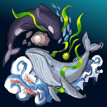 Orca &amp; Whale mural digital concept draft